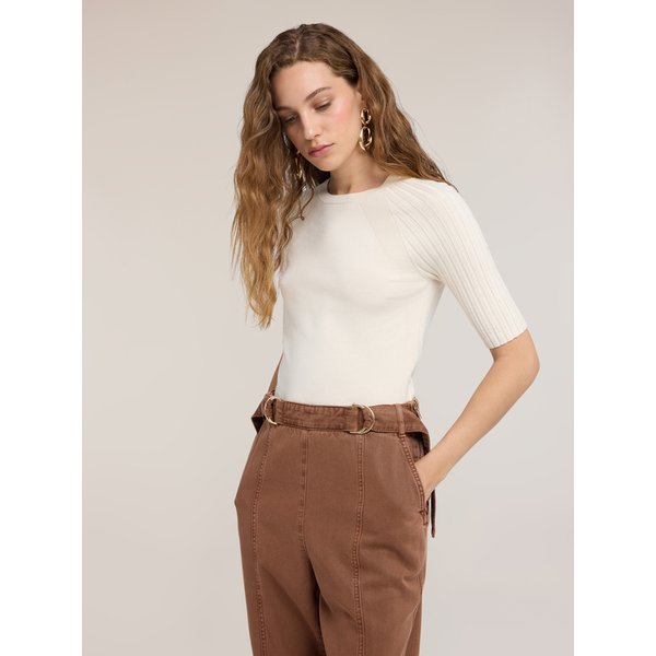 Motivi Maglia In Viscosa Con Maniche Raglan A Coste Donna, Bianco, Taglia S-image