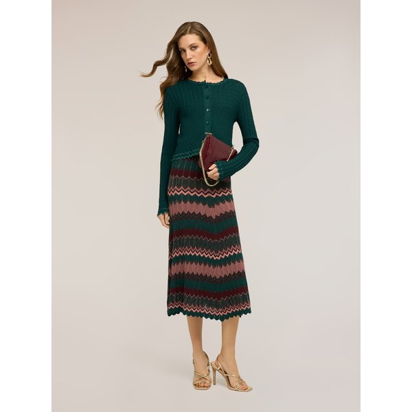 Motivi Cardigan Corto In Maglia Effetto Pizzo Donna, Verde, Taglia Xs-image