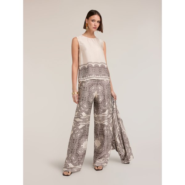 Motivi Top In Raso Fantasia Paisley Donna, Beige, Taglia 40-image