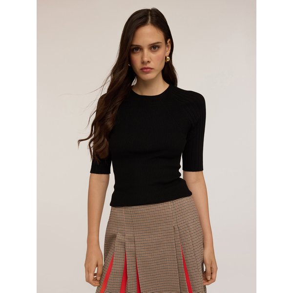 Motivi Maglia Maniche Corte A Coste Donna, Nero, Taglia L-image