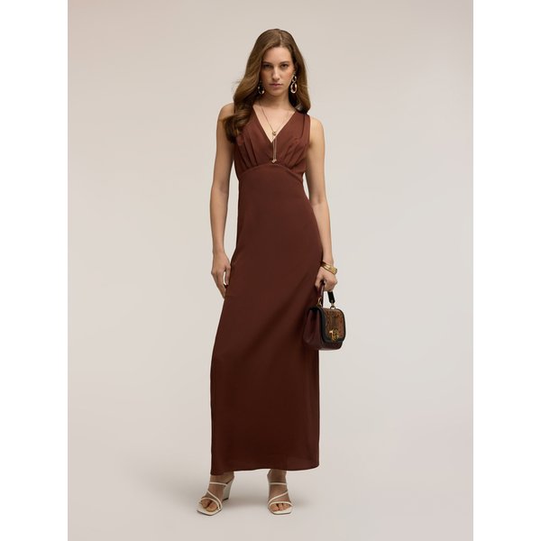 Motivi Vestito Lungo In CrêPe De Chine Con Anello Donna, Marrone, Taglia 38-image
