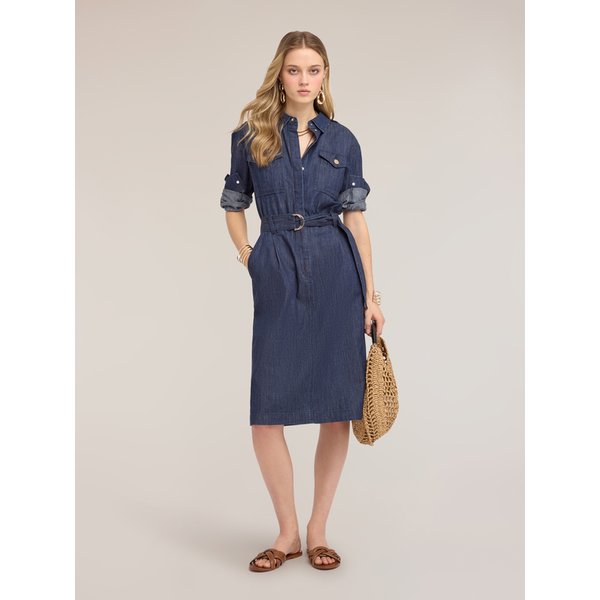 Motivi Vestito Chemisier In Denim Con Cintura Donna, Blu, Taglia 48-image