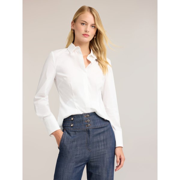 Motivi Camicia In Popeline Con Bottoni Nascosti Donna, Bianco, Taglia 44-image
