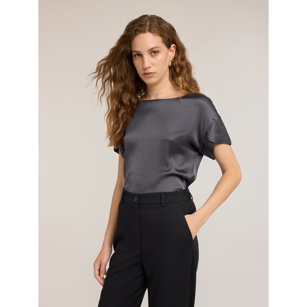 Motivi Blusa In Raso Con Maniche A Petalo Donna, Grigio, Taglia M-image