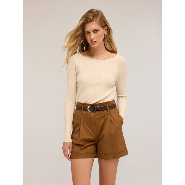 Motivi Maglia A Coste Misto Viscosa Donna, Beige, Taglia Xs-image
