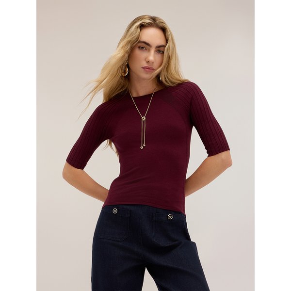 Motivi Maglia In Viscosa Con Maniche Raglan A Coste Donna, Bordeaux, Taglia M-image