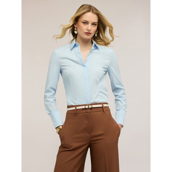 Motivi Camicia In Popeline Di Misto Cotone Donna, Azzurro, Taglia 36-image