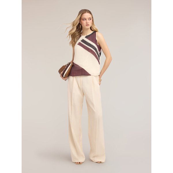 Motivi Pantaloni Palazzo In Misto Lino Con Pieghe Donna, Bianco, Taglia 48-image