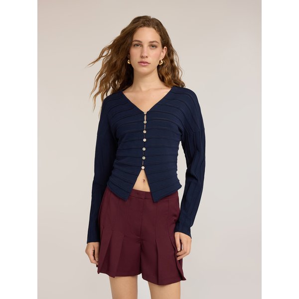 Motivi Cardigan Corto In Maglia Fine Con Bottoni Donna, Blu, Taglia XS-image