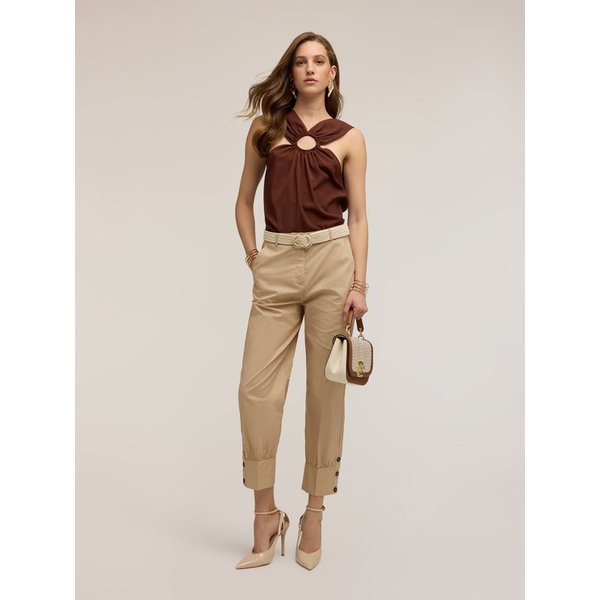 Motivi Top In CrêPe De Chine Con Anello Donna, Marrone, Taglia 38-image
