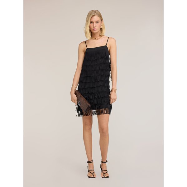 Motivi Vestito Corto In Georgette Con Frange Donna, Nero, Taglia 40-image