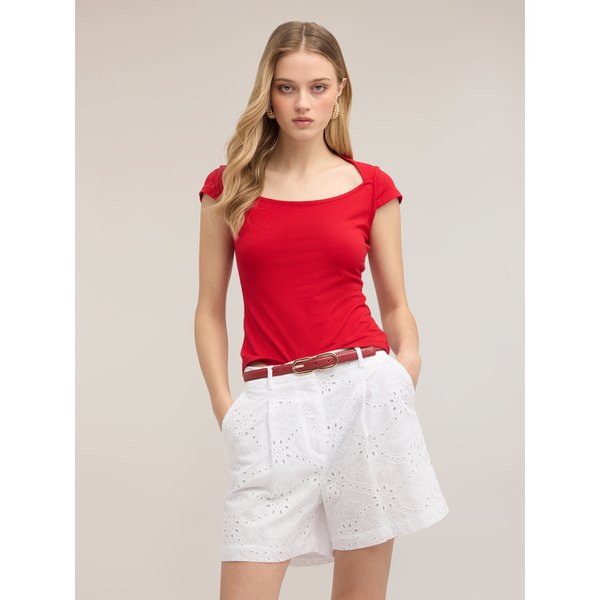 Motivi T-Shirt Con Scollo A Barchetta Donna, Rosso, Taglia Xs-image