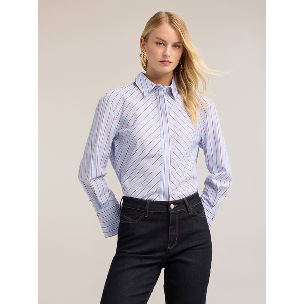 Motivi Camicia Boxy In Popeline A Righe Diagonali Donna, Azzurro, Taglia 40-image
