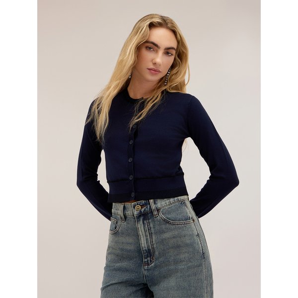 Motivi Cardigan Corto In Viscosa Con Bordi A Contrasto Donna, Blu, Taglia M-image