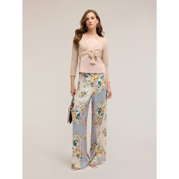 Motivi Pantaloni Palazzo In Raso Con Stampa Donna, Bianco, Taglia 44-image