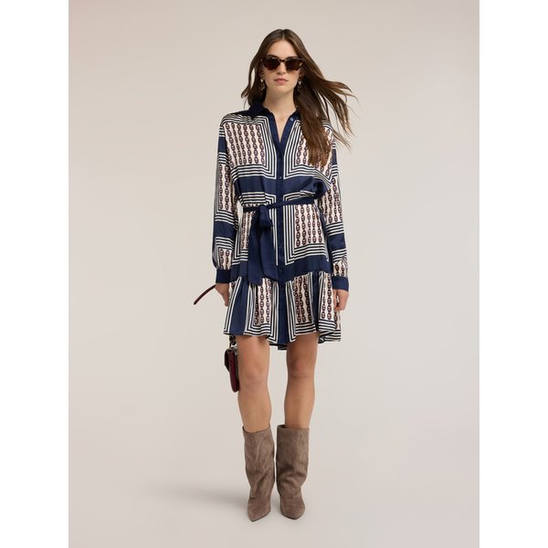 Motivi Vestito Chemisier In Raso Con Stampa Donna, Blu, Taglia S-image