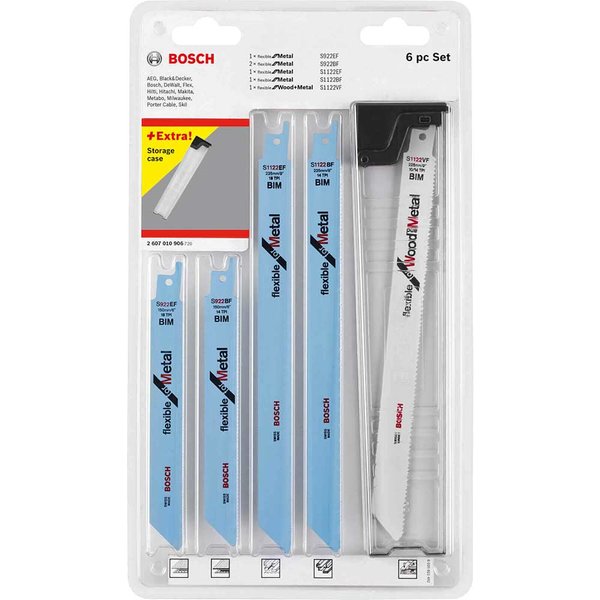 Bosch 6 Piece Wood and Metal Cutting Reciprocating Sabre Saw Blade Set