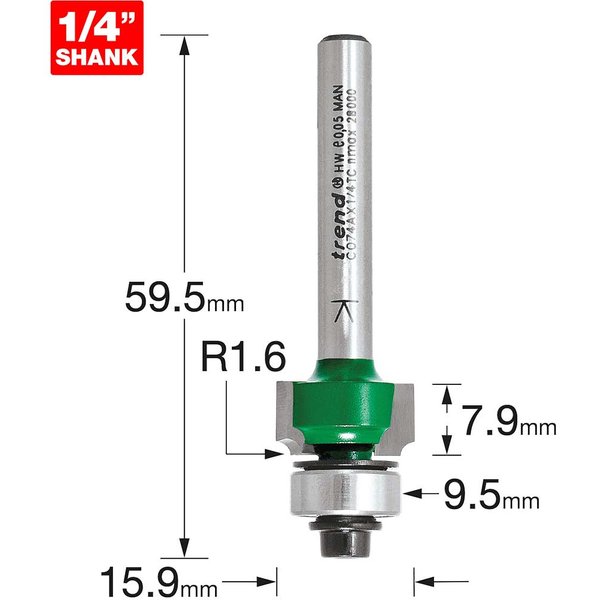 Trend CraftPro Bearing Guided Round Over and Ovolo Router Cutter