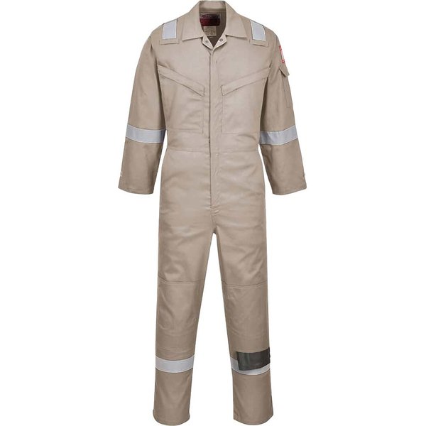 BizFlame Mens Flame Resistant Super Lightweight Antistatic Coverall Khaki L 32"