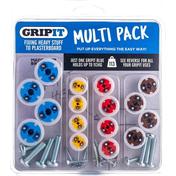 Gripit Plasterboard Fixings Multi Pack,16 Piece, Clam Pack GPMULTIPK