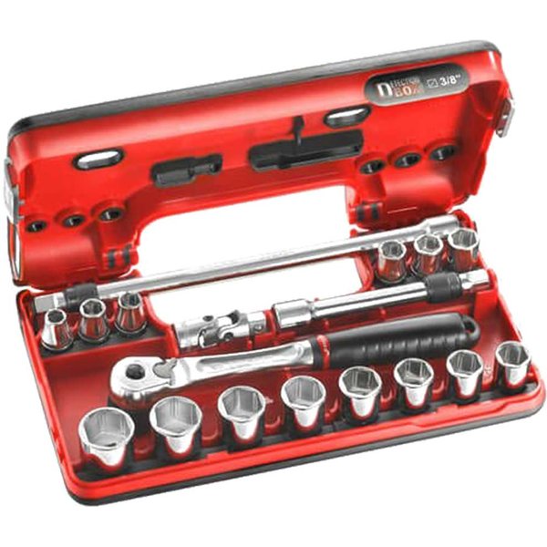 Facom 18 Piece 3/8" Drive Hex Socket Set Metric in Detection Box