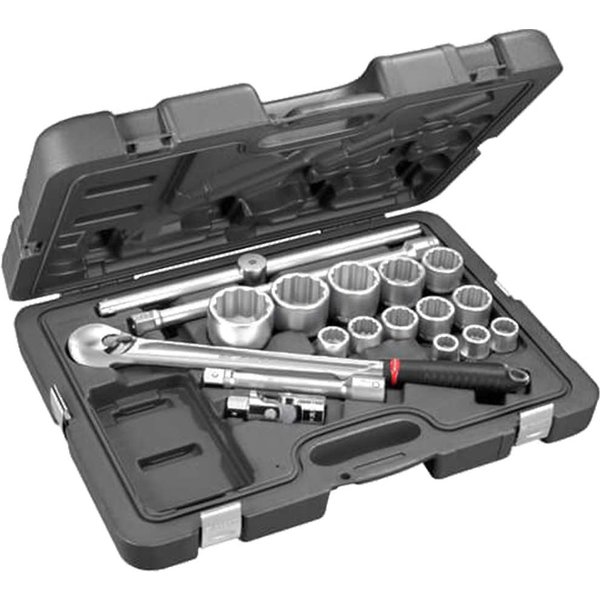 Facom 18 Piece 3/4" Drive Dust Proof Ratchet and Bi Hex Socket Set Metric