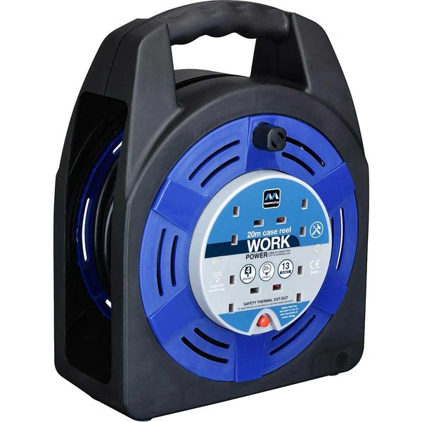 Masterplug Case Reel 240V 13A 4-Socket RCD & Thermal Cut-Out 20m HBT2013/4BLRCD-MP