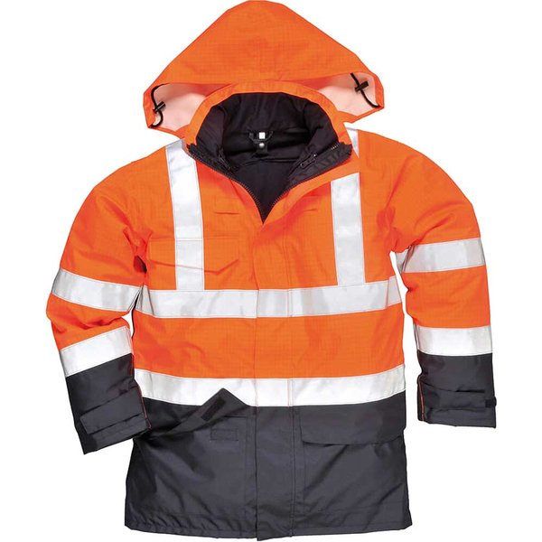 BizFlame Hi Vis Flame Resistant Rain Multi Protection Jacket Orange / Navy S
