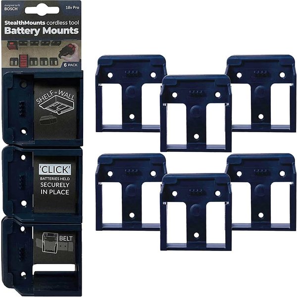 Stealth Mounts 6 Pack Battery Mounts for Bosch 18V PRO Batteries