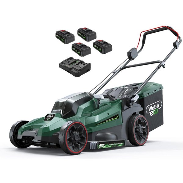 Webb X Series WEV20X2LM38RR 40v Cordless Brushless 2 in 1 Rotary Lawnmower 380mm 2 x 4ah Li-ion Battery Charger