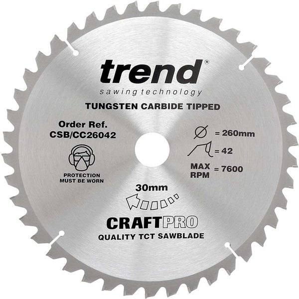 Trend CRAFTPRO Wood Cutting Mitre Saw Blade 260mm 42T 30mm