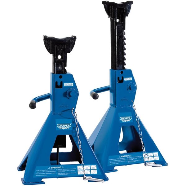 Draper Three-Tonne Pair of Pneumatic Rise Ratcheting Axle Stands - Blue, Blue