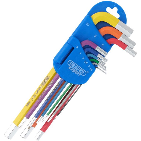 Draper Expert 9 Piece Long Arm Hex Key Set Colour Coded