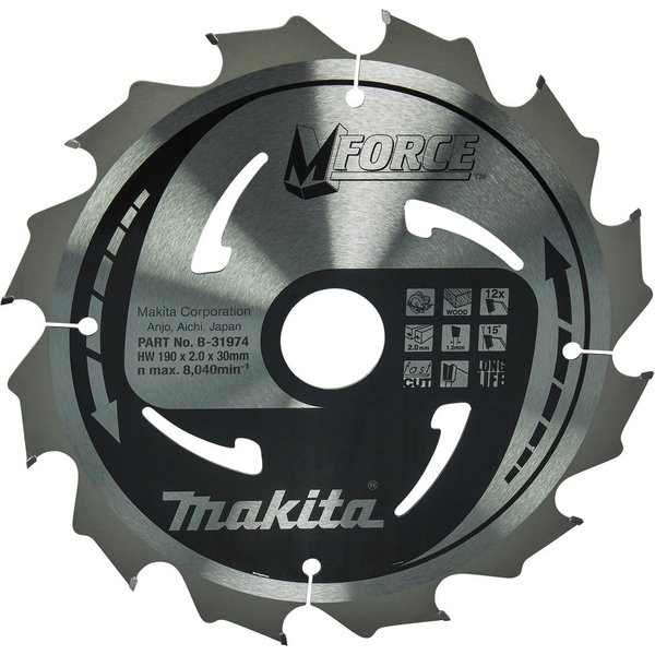 Makita MFORCE Circular Saw Blade for Wood Cutting 190mm 12T 30mm
