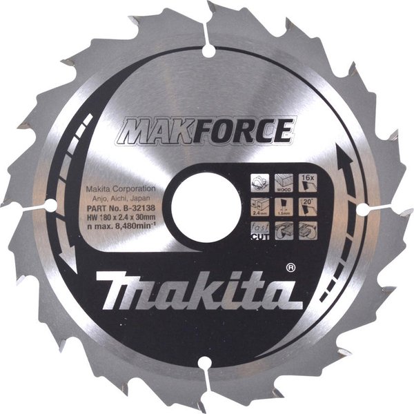 Makita MAKFORCE Circular Saw Blade for Wood Cutting 180mm 16T 30mm