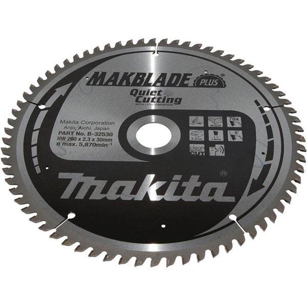 Makita MAKBLADE PLUS Circular Mitre Saw Blade for Wood 260mm 70T 30mm