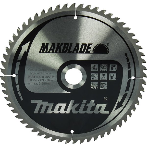 Makita MAKBLADE Circular Saw Blade for Wood Cutting 255mm 60T 30mm