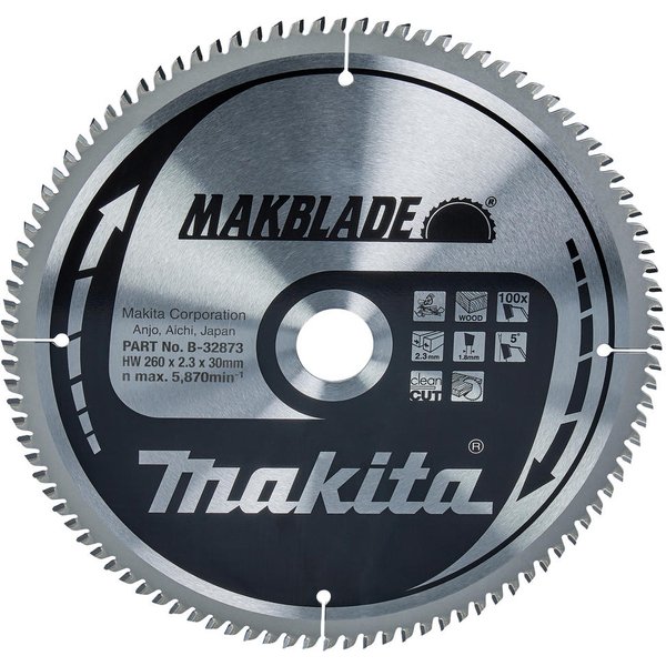Makita MAKBLADE Circular Saw Blade for Wood Cutting 260mm 100T 30mm