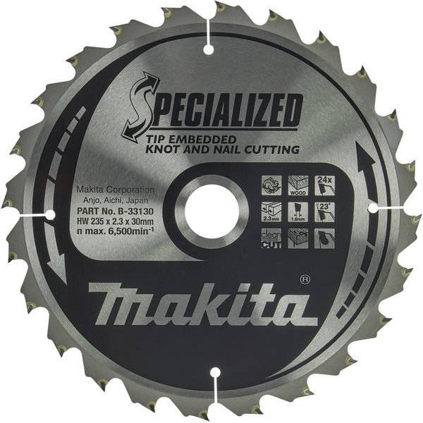 Makita SPECIALIZED Circular Saw Blade for Knot and Nail Cutting 235mm 24T 30mm