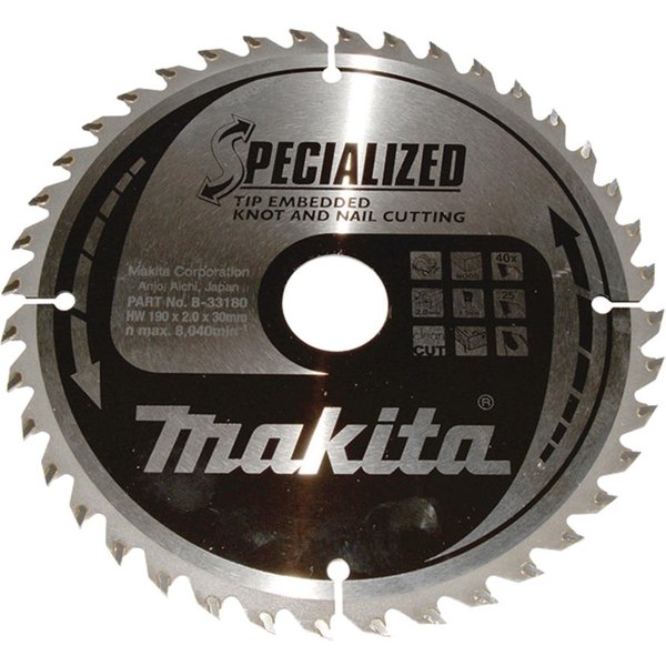 Makita SPECIALIZED Circular Saw Blade for Knot and Nail Cutting 190mm 40T 30mm