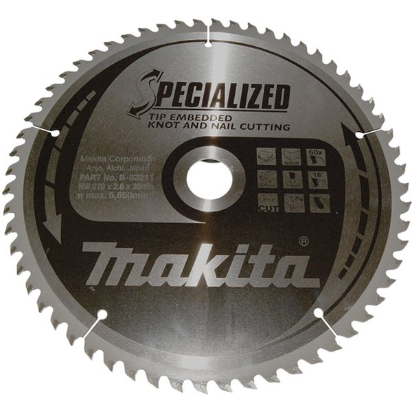 Makita SPECIALIZED Circular Saw Blade for Knot and Nail Cutting 270mm 60T 30mm