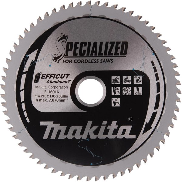 Makita SPECIALIZED Efficut Aluminium Circular Saw Blade 216mm 63T 30mm