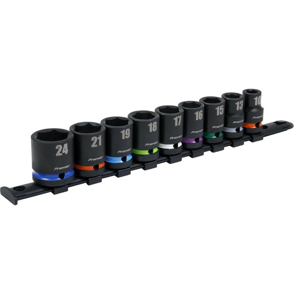Sealey 9 Piece 1/2" Drive Colour Coded Hexagon Impact Socket Set