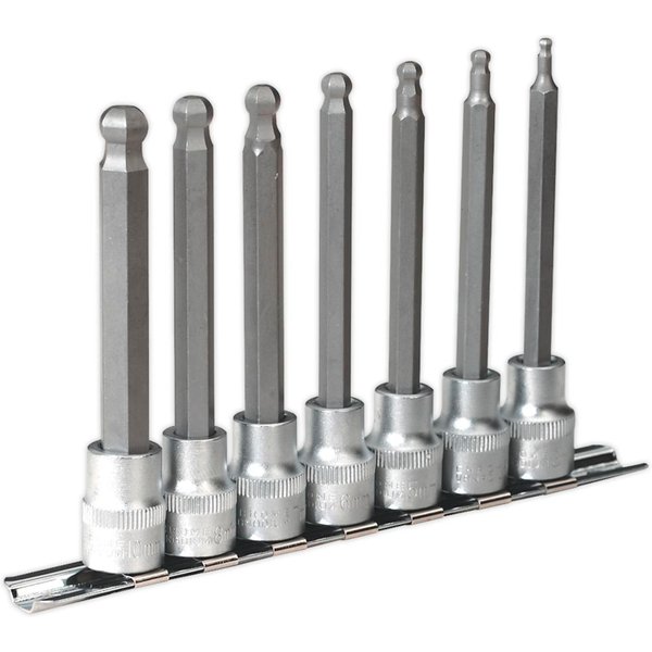 Sealey 7 Piece 3/8" Drive Ball End Long Hexagon Socket Bit Set Metric