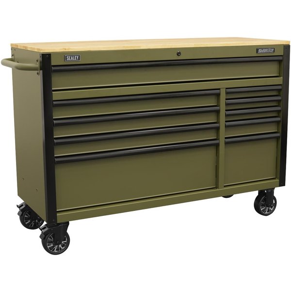 Sealey Superline Pro 10 Drawer Wooden Worktop Roller Cabinet and Power Strip