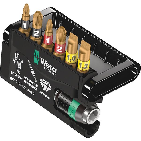 Wera 7 Piece Bit-Check Diamond Screwdriver Bit and Holder Set