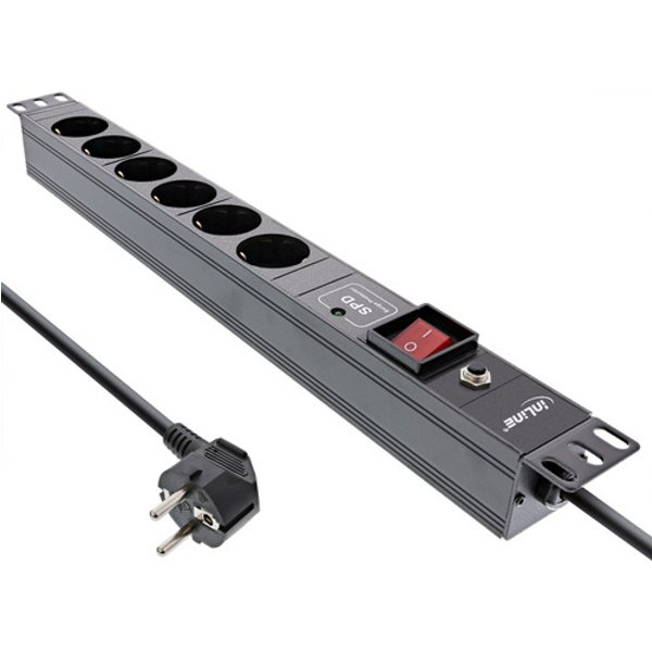 InLine® 19 Steckdosenleiste, 6-fach, ÜSS, Überlastschutz, Schalter