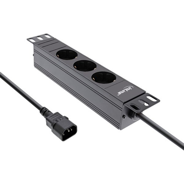 InLine® 10 Steckdosenleiste, 3-fach Schutzkontakt, C14 Anschluss, ohne Schalter