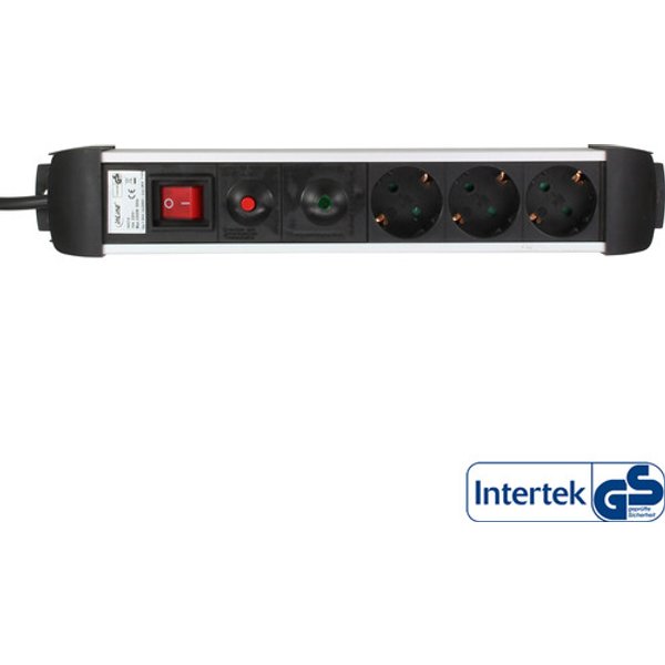 InLine® Steckdosenleiste Alu, 3-fach Schutzkontakt, mit Ü-Schutz, Schalter, 1,5m