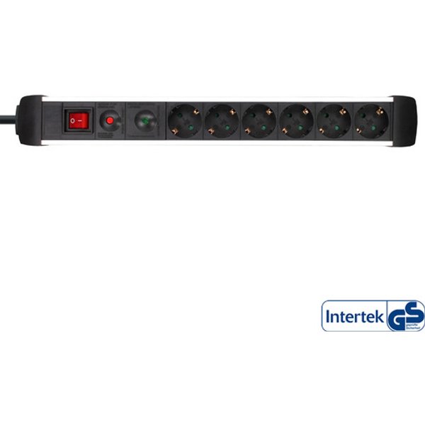 InLine® Steckdosenleiste Alu, 6-fach Schutzkontakt, mit Ü-Schutz, Schalter, 1,5m